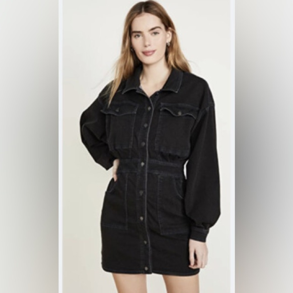 Free People Bo Denim Black Dress - Picture 3 of 7